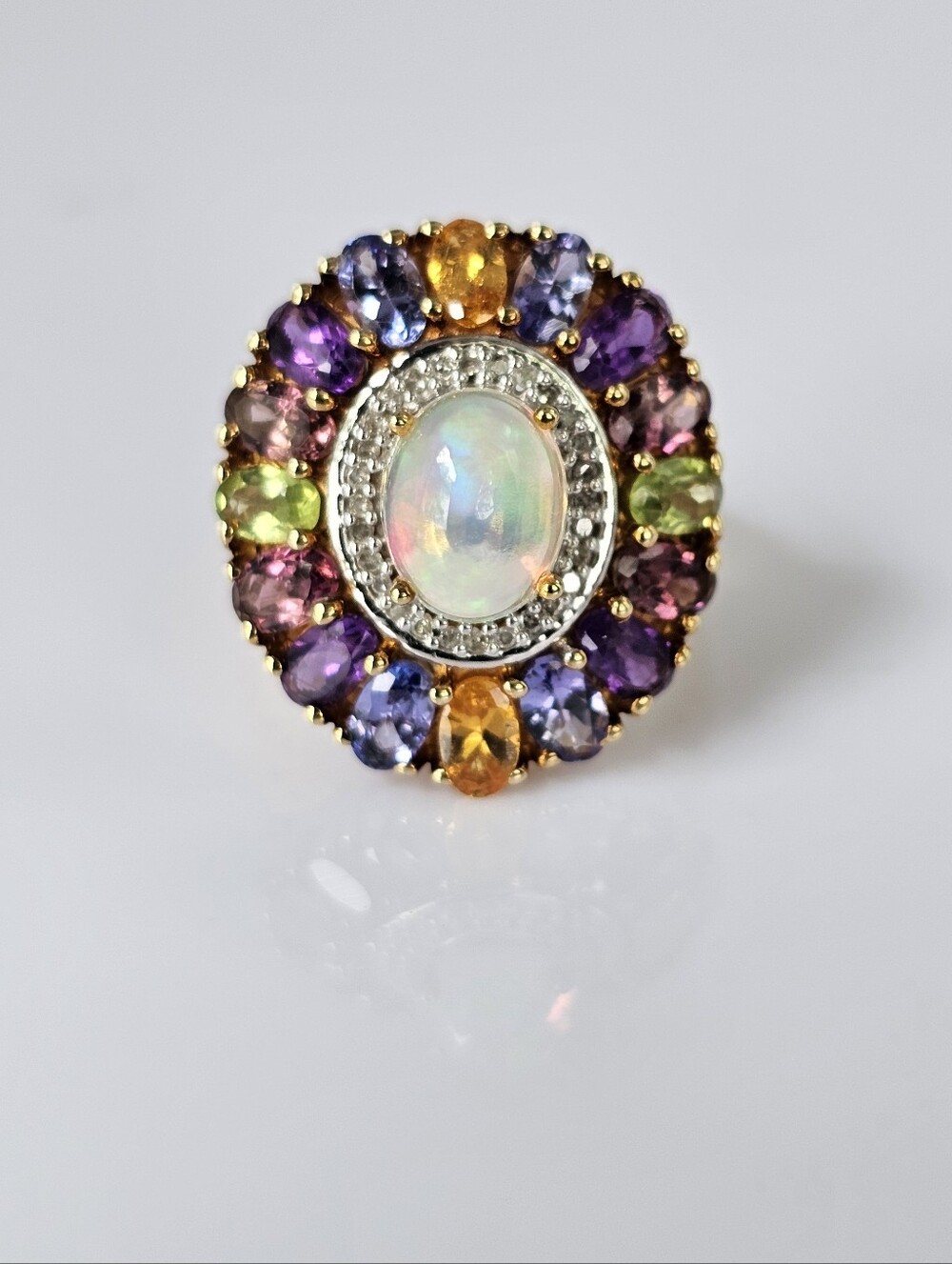 Genuine Opal & Multiple Gemstone Ring 18k Yellow Gold Vermeil Size 7!